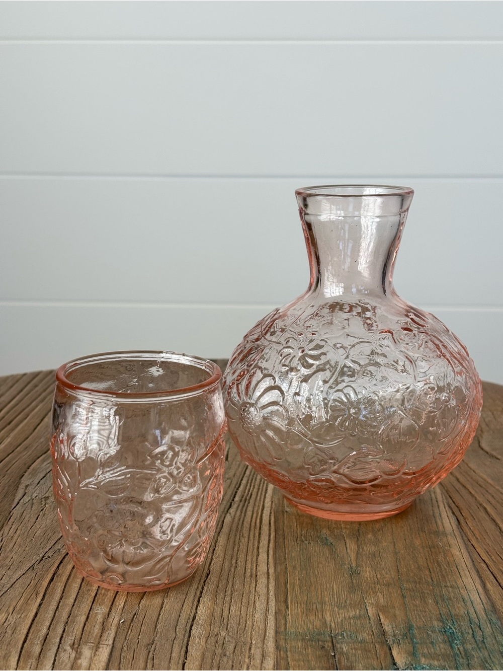 Vintage Pink Floral Depression Glass Bedside Carafe "tumble-up" - Picture 2 of 10